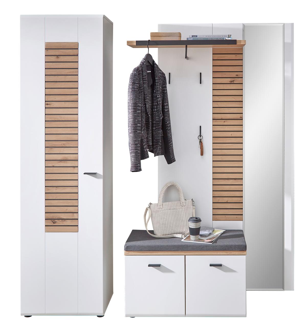 Garderobe Fresno Eiche Artisan/weiß B: 187 Cm - Schwarz/Weiß, Design, Glas/Holzwerkstoff (187/201/40cm) - Livetastic