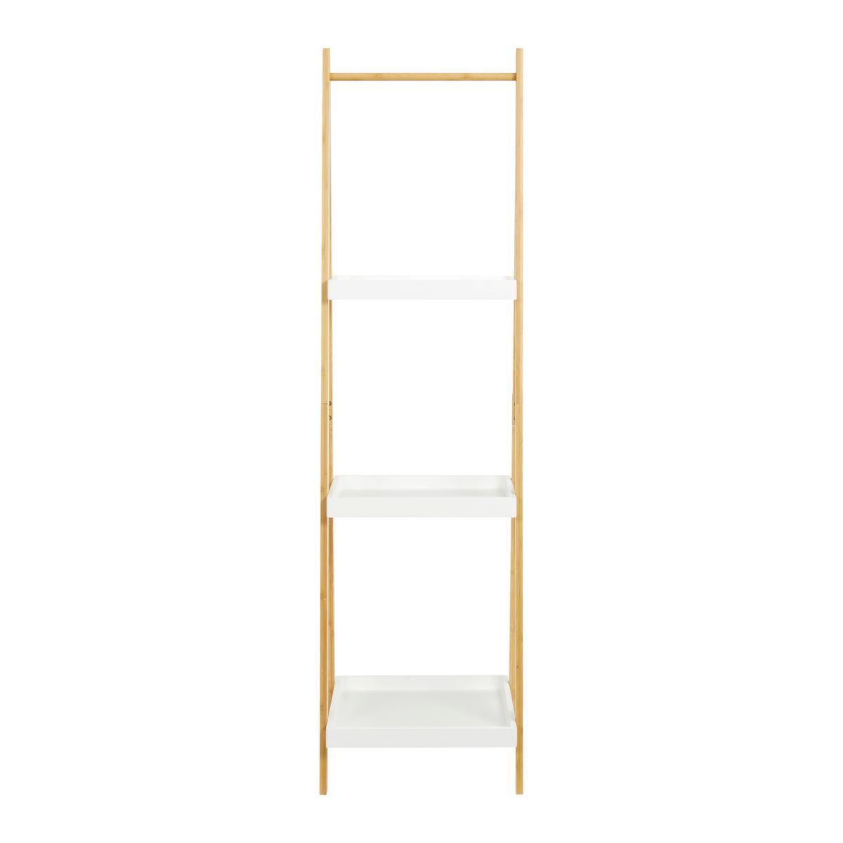 Regál z bambusu Mirela - bílá/přírodní barvy, Moderní, kompozitní dřevo/přírodní materiály (43/160/40cm) - Bessagi Home
