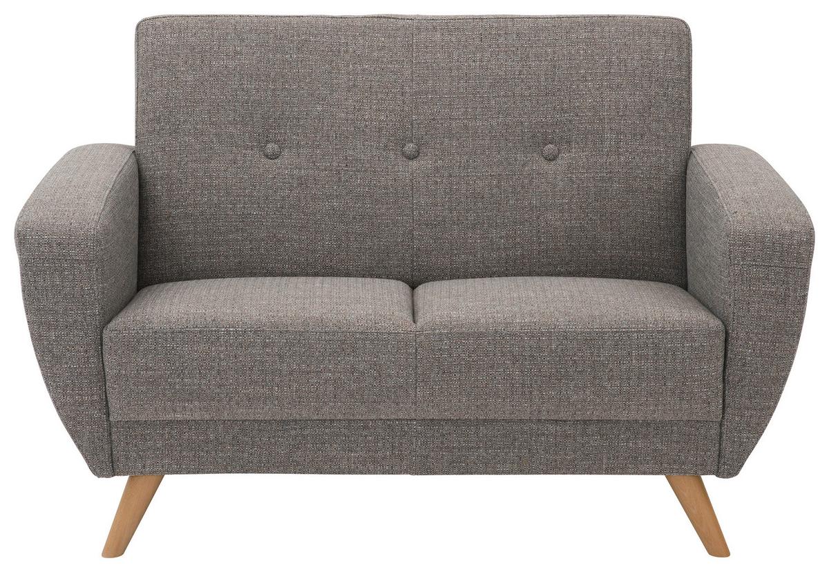 Zweisitzersofa in Grau mit konischen Füßen in Buche