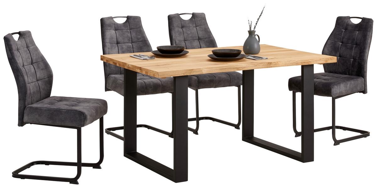 Esstisch mit Echtholz-Platte Wood 140x90 cm, Wildeiche - Schwarz/Naturfarben, KONVENTIONELL, Holz/Metall - James Wood