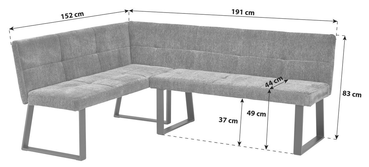 Eckbank Rico dunkelgrau, Schenkel 152x191cm - Dunkelgrau/Schwarz, LIFESTYLE, Textil/Metall (152/191cm) - Livetastic