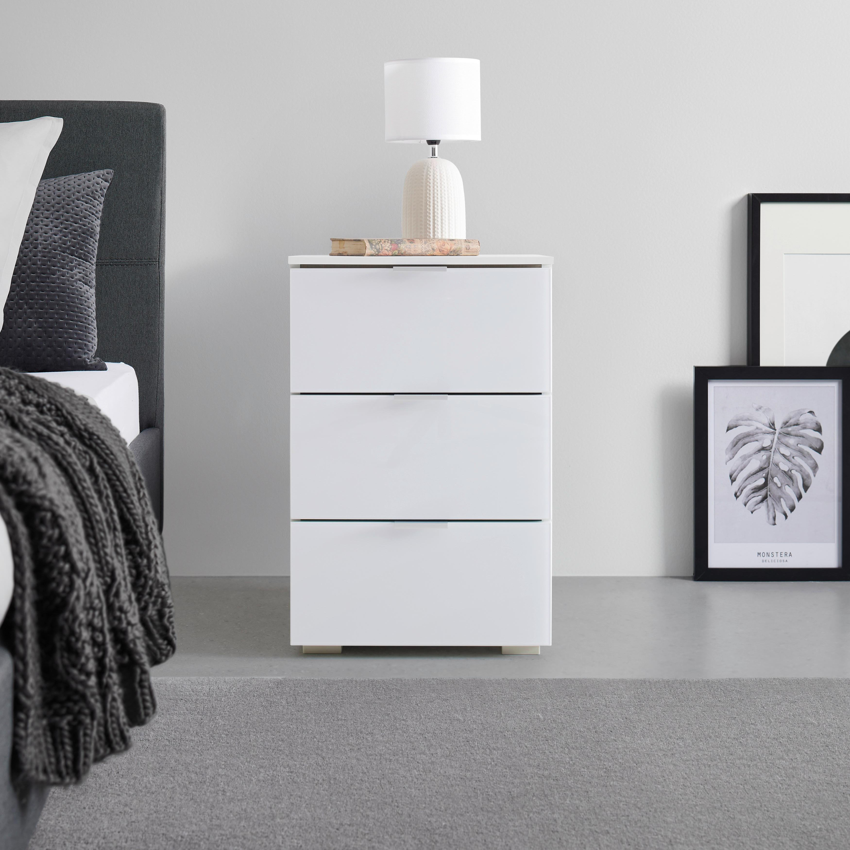 Nočný stolík FIFTY - sivá/biela, Konventionell, kov/kompozitné drevo (40/61/42cm) - Premium Living
