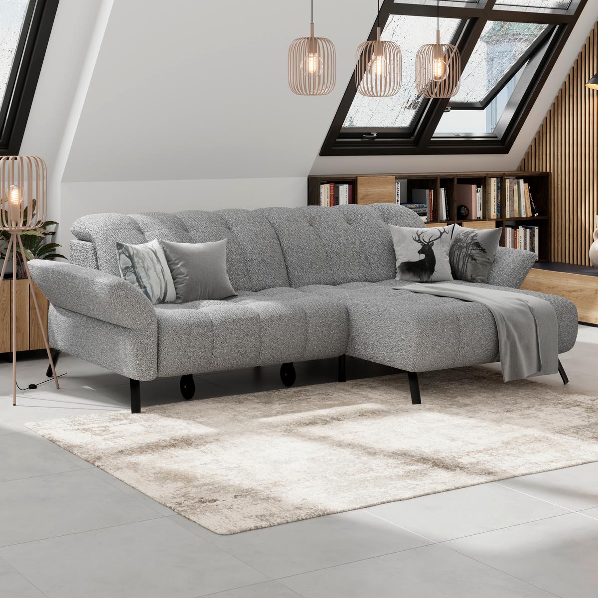 Ecksofa Coast Silberfarben, 244x173cm - Silberfarben/Schwarz, KONVENTIONELL, Holzwerkstoff/Textil (244/173cm)