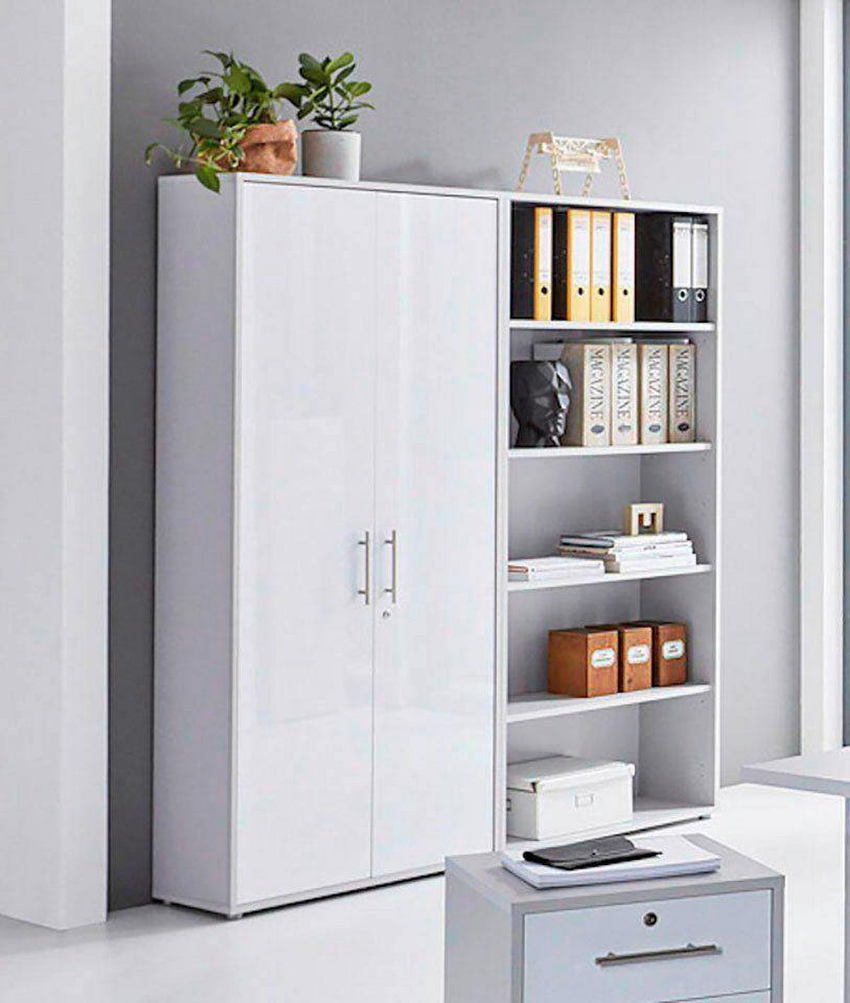 Aktenschrank Office Edition Weiß/Weiß Hochglanz B: 168,8cm - Weiß Hochglanz/Weiß, MODERN, Holzwerkstoff (168,8/185,6/33cm) - MID.YOU