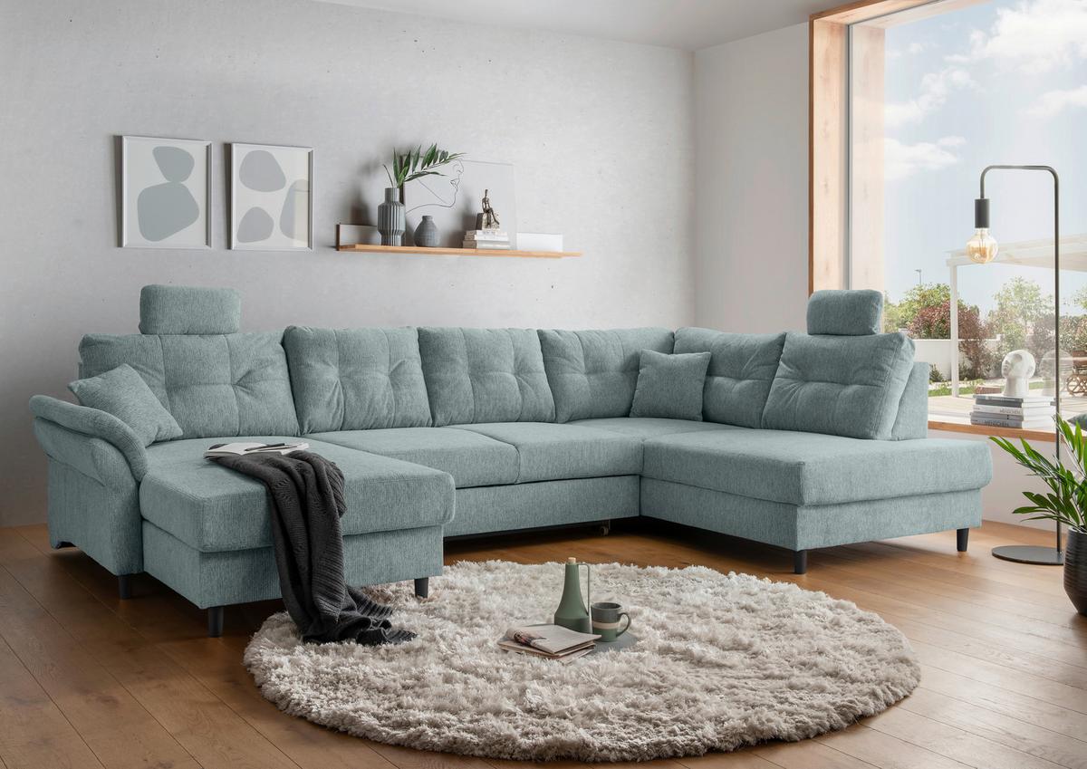 Wohnlandschaft Brizzini Blau U: 176x338x206 cm - Blau/Schwarz, MODERN, Textil (176/338/206cm) - Livetastic