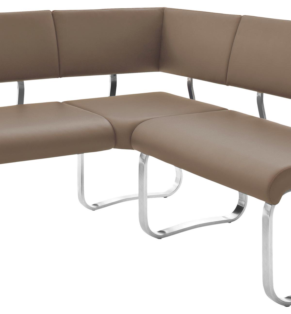 Eckbank Cappuccino Lederlook Arco 200x150 Cm - Edelstahlfarben/Cappuccino, Design, Textil/Metall (200cm) - Livetastic