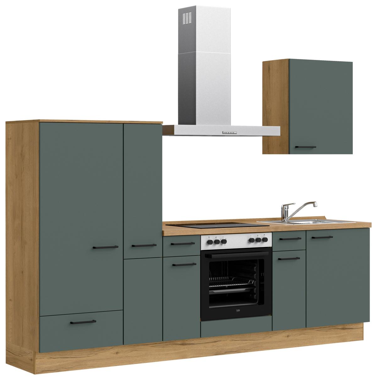 Küchenleerblock Easytouch Low-Line, L3 Links - Dunkelgrün/Eichefarben, MODERN, Holzwerkstoff (270cm) - Nobilia