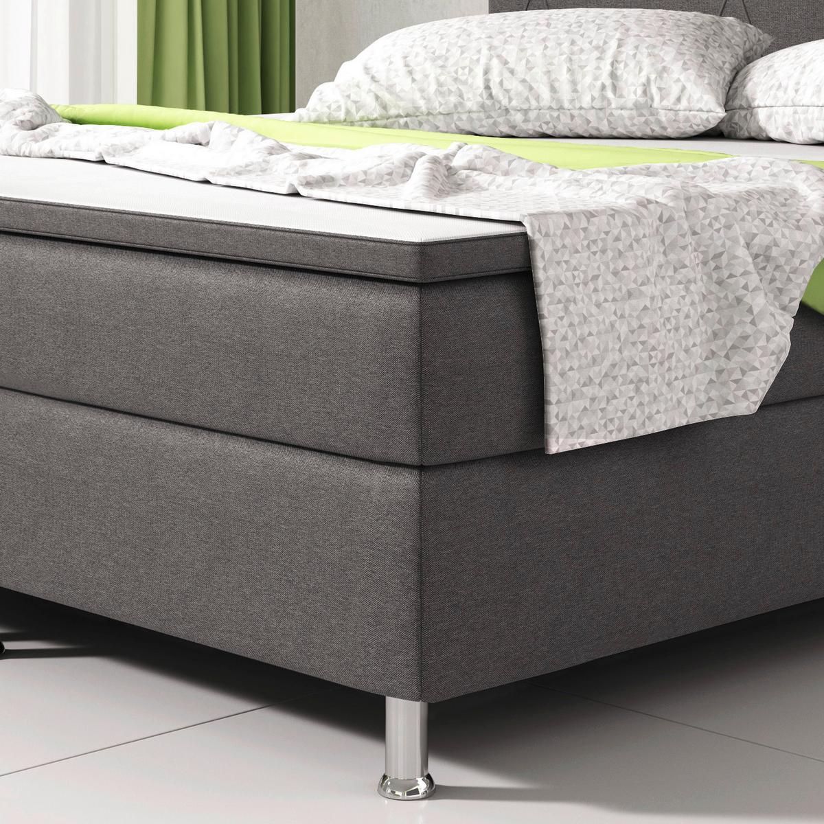 Boxspringbett Mit Topper 180x200 Cm Boston F - Anthrazit/Silberfarben, KONVENTIONELL, Textil (180/200cm) - MID.YOU