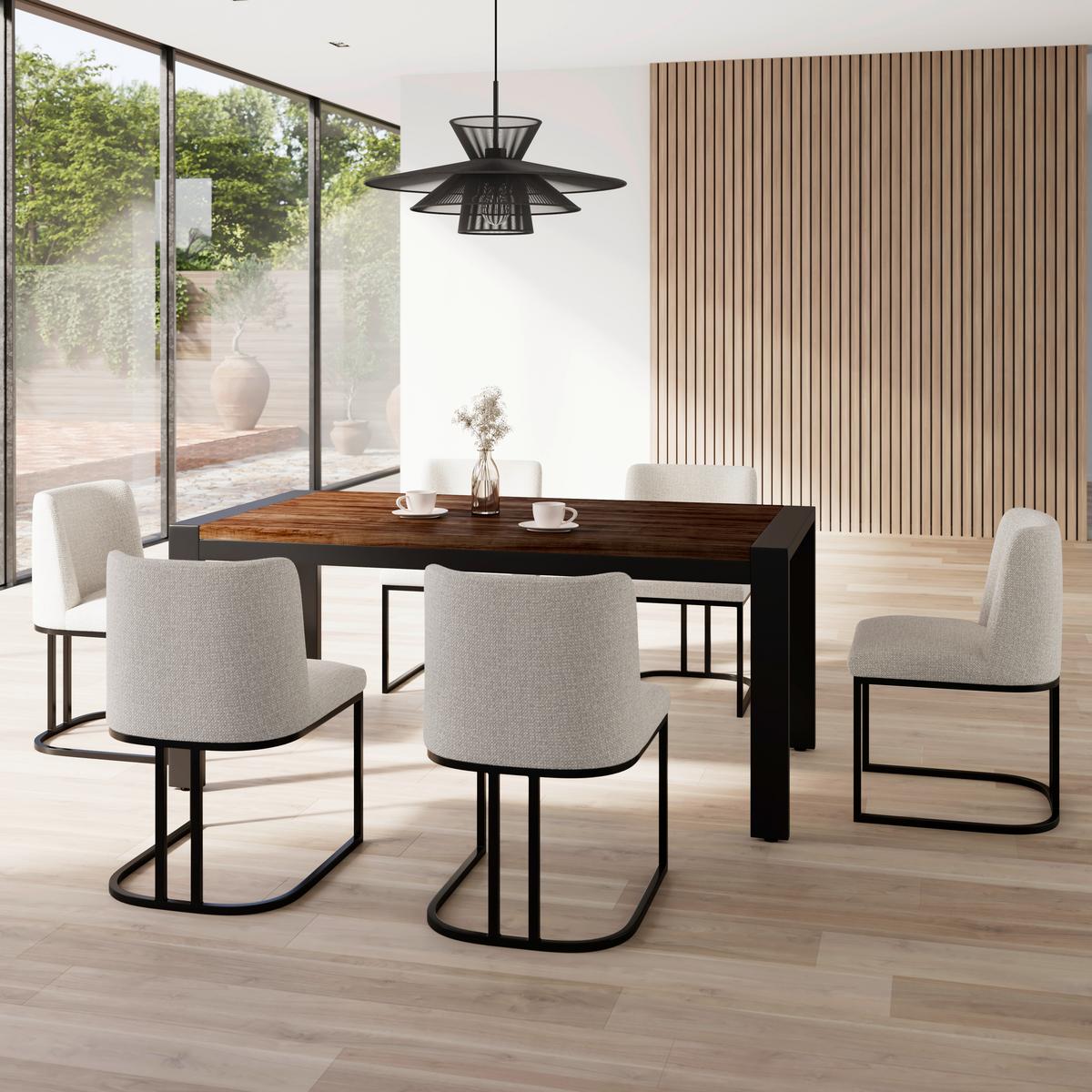 Jídelní stůl ALEYA 180, vlášský ořech - černá/barvy vlašských ořechů, Moderní, kov/dřevo (180/76/90cm) - Bessagi Home