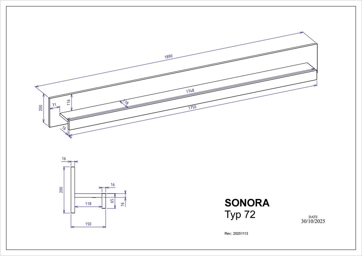 Wandboard Sonora Eiche Artisan B: 189cm - Eiche Artisan, Design, Holzwerkstoff (189/20/15cm) - MID.YOU