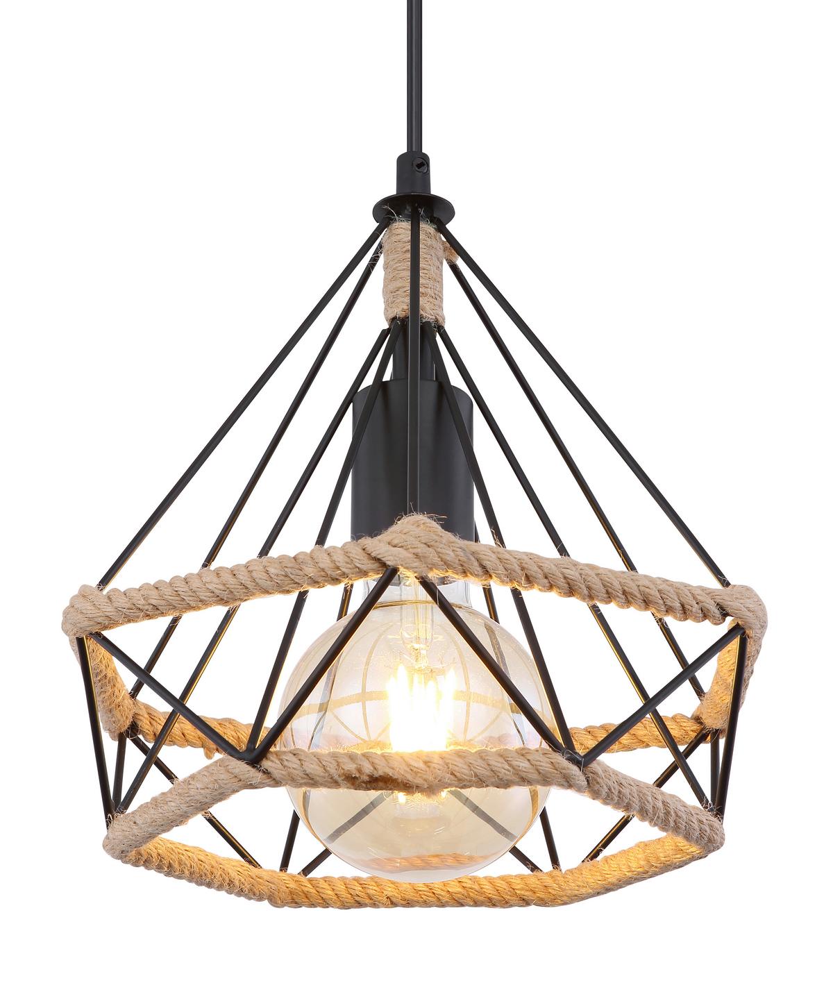 Hängeleuchte Ulleu H: 150 cm 1-Flammig - Schwarz/Braun, Natur, Naturmaterialien/Metall (25/150cm) - Globo