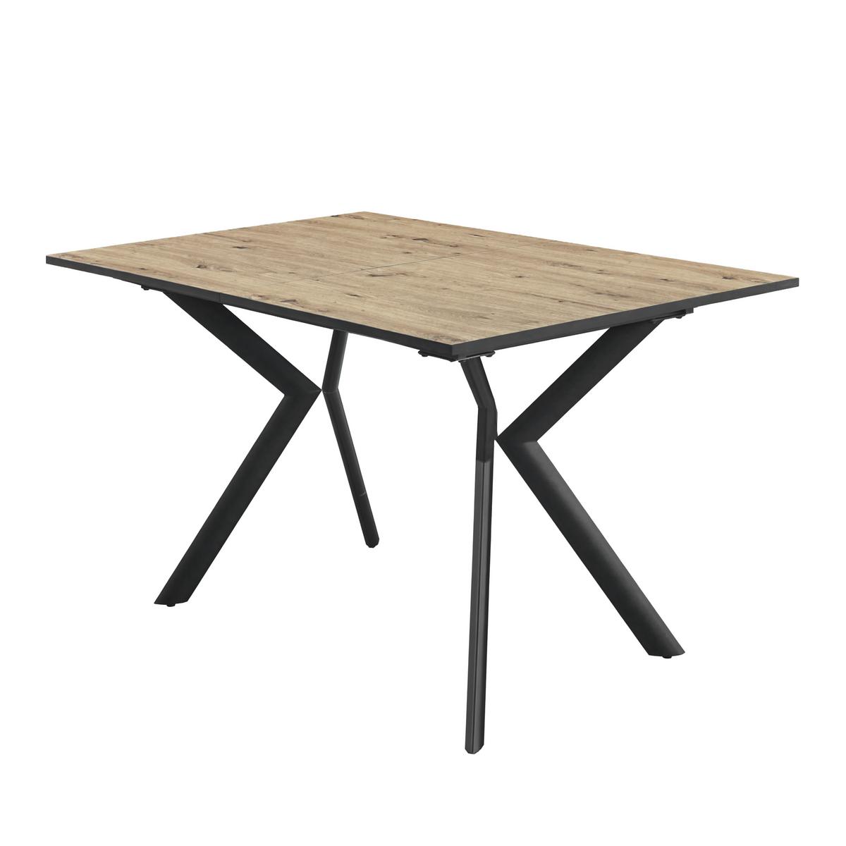 Ausziehtisch Marcel Giga 120AZ Melamin Eiche, B: 120-160cm - Eichefarben/Schwarz, MODERN, Holzwerkstoff/Metall (120-160/76/80cm)
