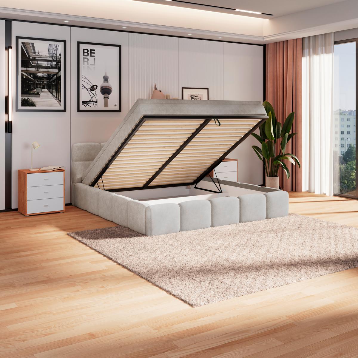 Polsterbett Noe Cremefarben 180x200 cm - Creme/Schwarz, Trend, Textil/Metall (180/200cm)