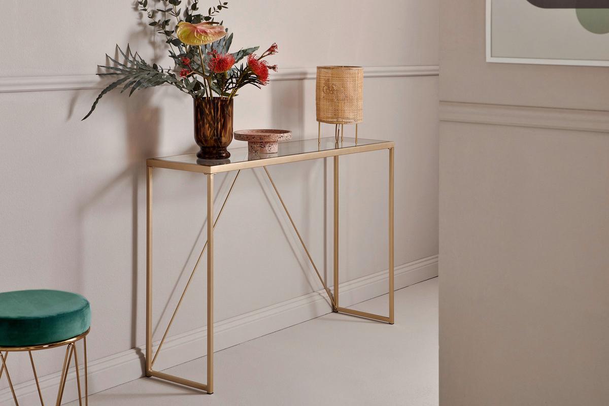 Konsolentisch Glam Console Goldfarben B: 30 Cm - Transparent/Goldfarben, KONVENTIONELL, Glas/Metall (111/30/76cm) - Livetastic