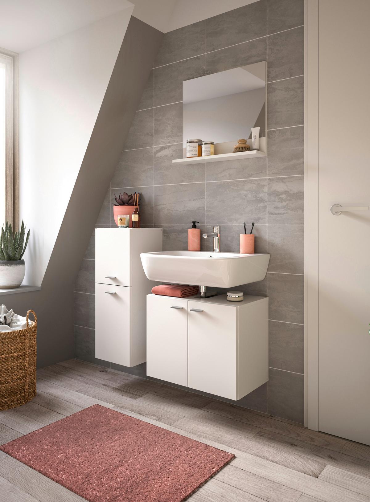 Badezimmer Boston Weiß B: 87 Cm - Silberfarben/Weiß, MODERN, Glas/Holzwerkstoff (87cm) - MID.YOU