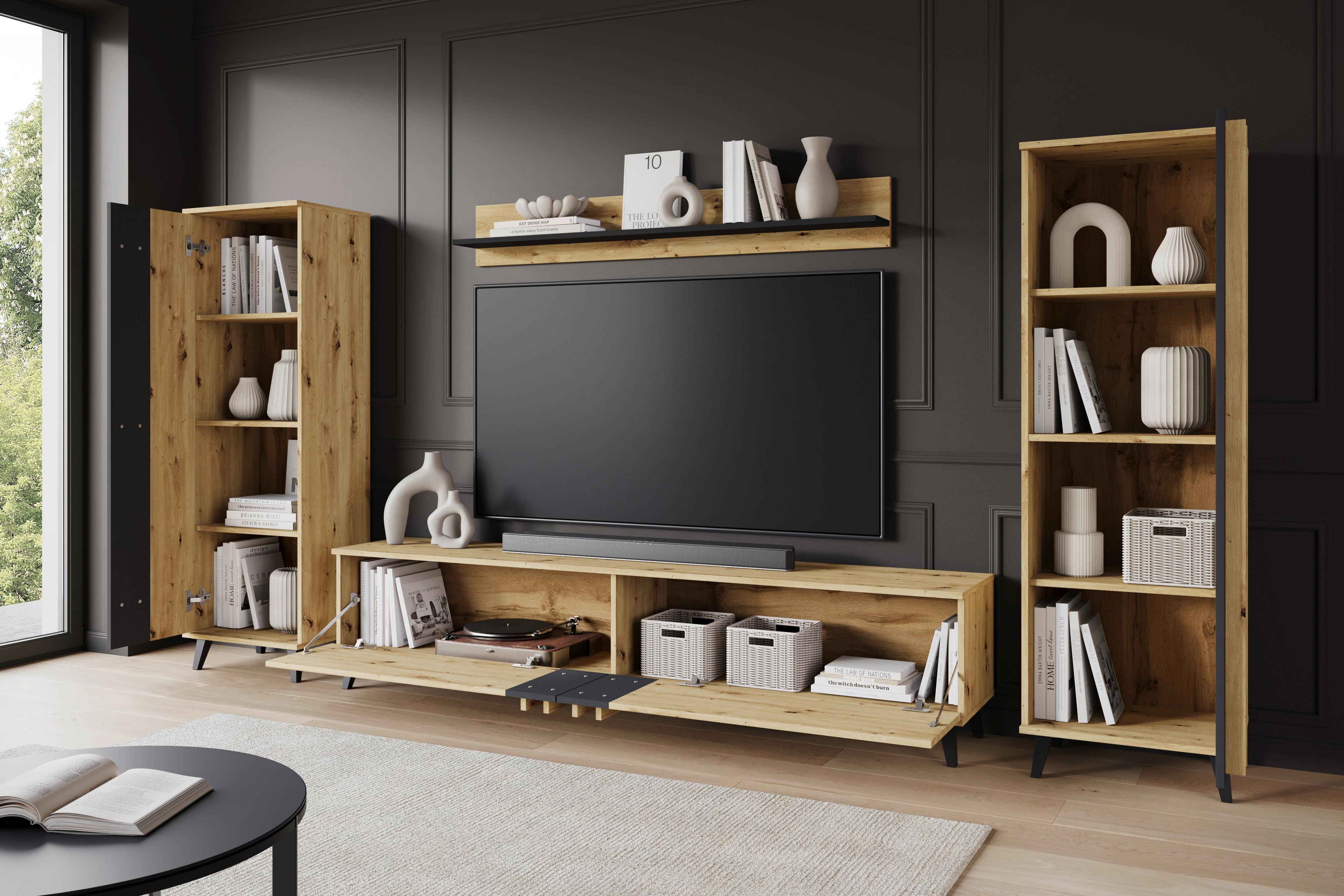 OBÝVACÍ STĚNA HELSINKI 01 - černá/dub artisan, Trend, kompozitní dřevo/plast (270/140/33cm)