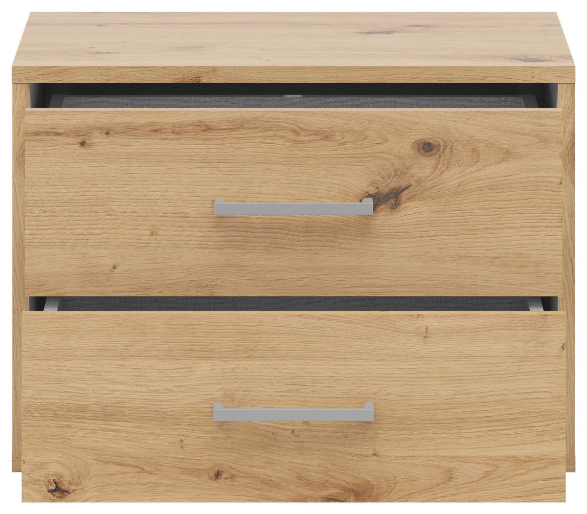 Nachtkästchen Smart Ii Eiche Dekor, 2 Laden, B: 50cm - Silberfarben/Weiß, KONVENTIONELL, Holzwerkstoff (50/37,7/35cm)