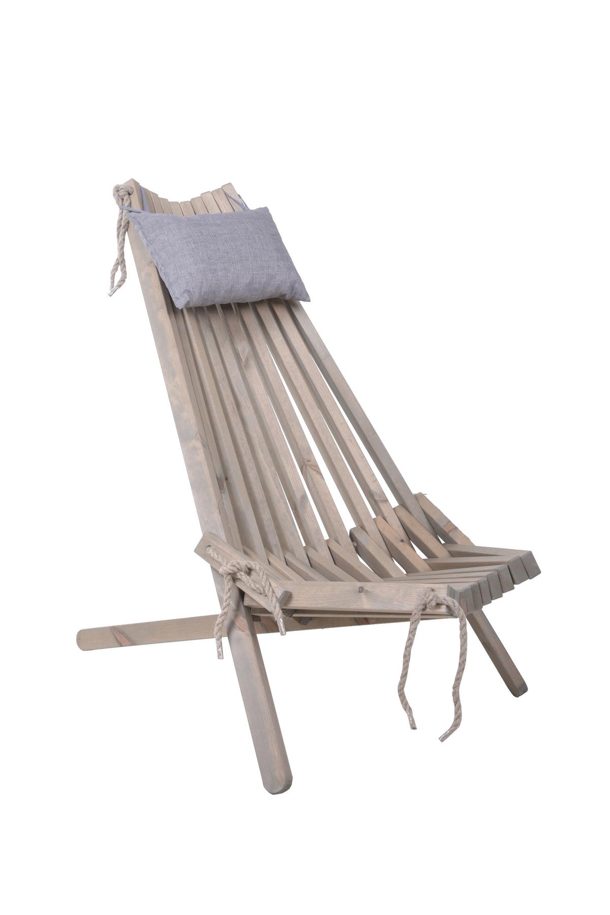 Garten-Relaxsessel Falun Holz Klappbar, mit Zierkissen - Grau, MODERN, Holz/Textil (69/104/93cm) - Gardenson