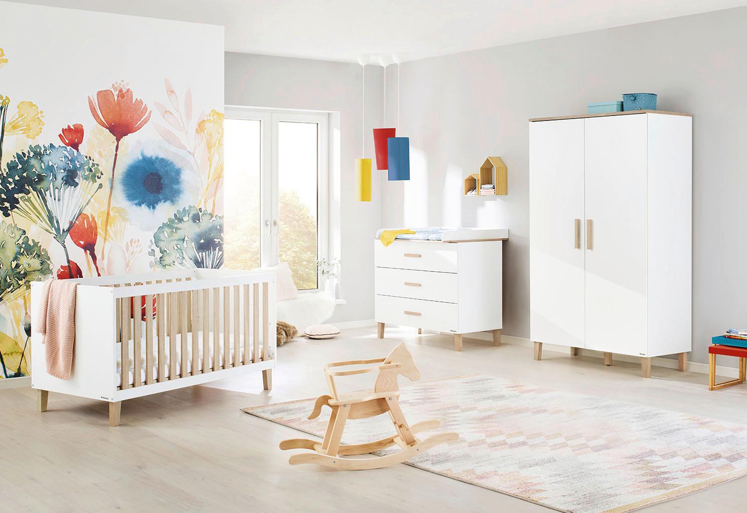 Babyzimmer 3-Teilig. weiß/Natur - Eichefarben/Weiß, Basics, Holzwerkstoff - Pinolino