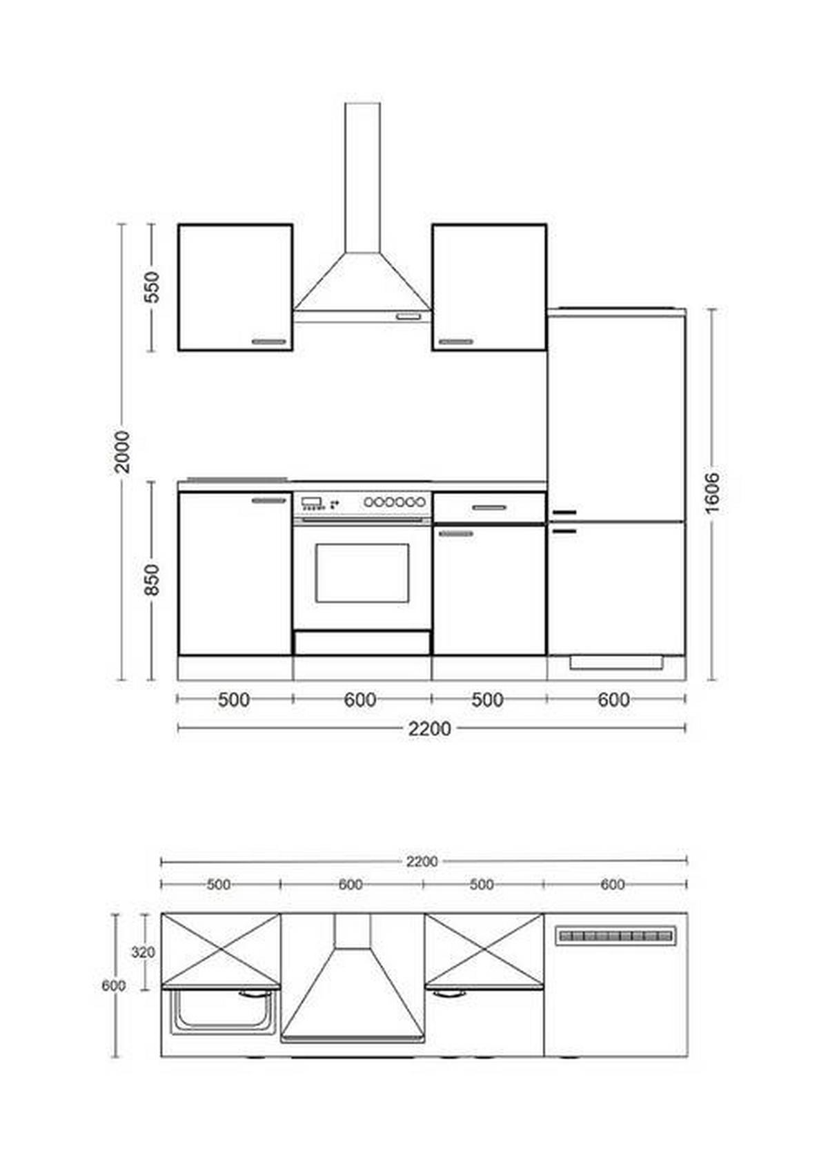Küchenblock Nano Buchefarben/Beige B: 220 cm - Beige/Buchefarben, MODERN, Holzwerkstoff (220cm) - FlexWell