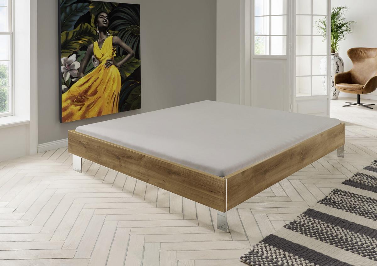 Futonová postel LEVEL BEDS A 180/200cm,imitace přírod.dubu - barvy dubu/barvy chromu, Moderní, kov/kompozitní dřevo (180/200cm)