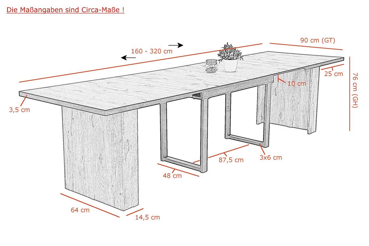 ESSTISCH ANNI T - Eichefarben/Schwarz, MODERN, Holzwerkstoff/Metall (90/160-320/76cm) - P & B
