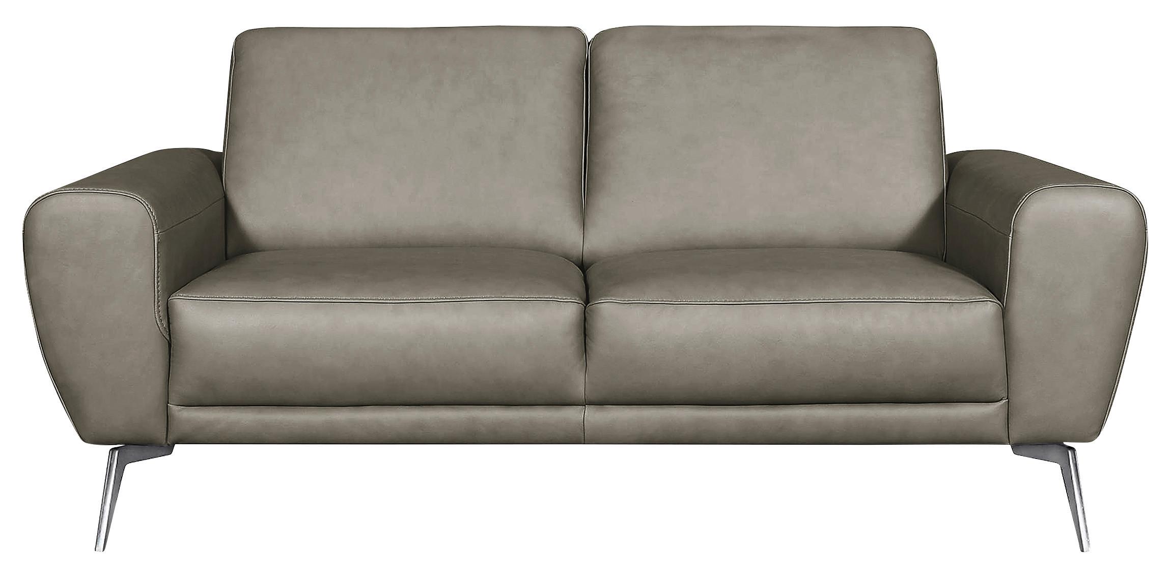 2-Sitzer-Sofa Spring Schwarz Chrom B: 177 cm - Chromfarben/Grau, Design, Leder (177/85/92cm) - Livetastic