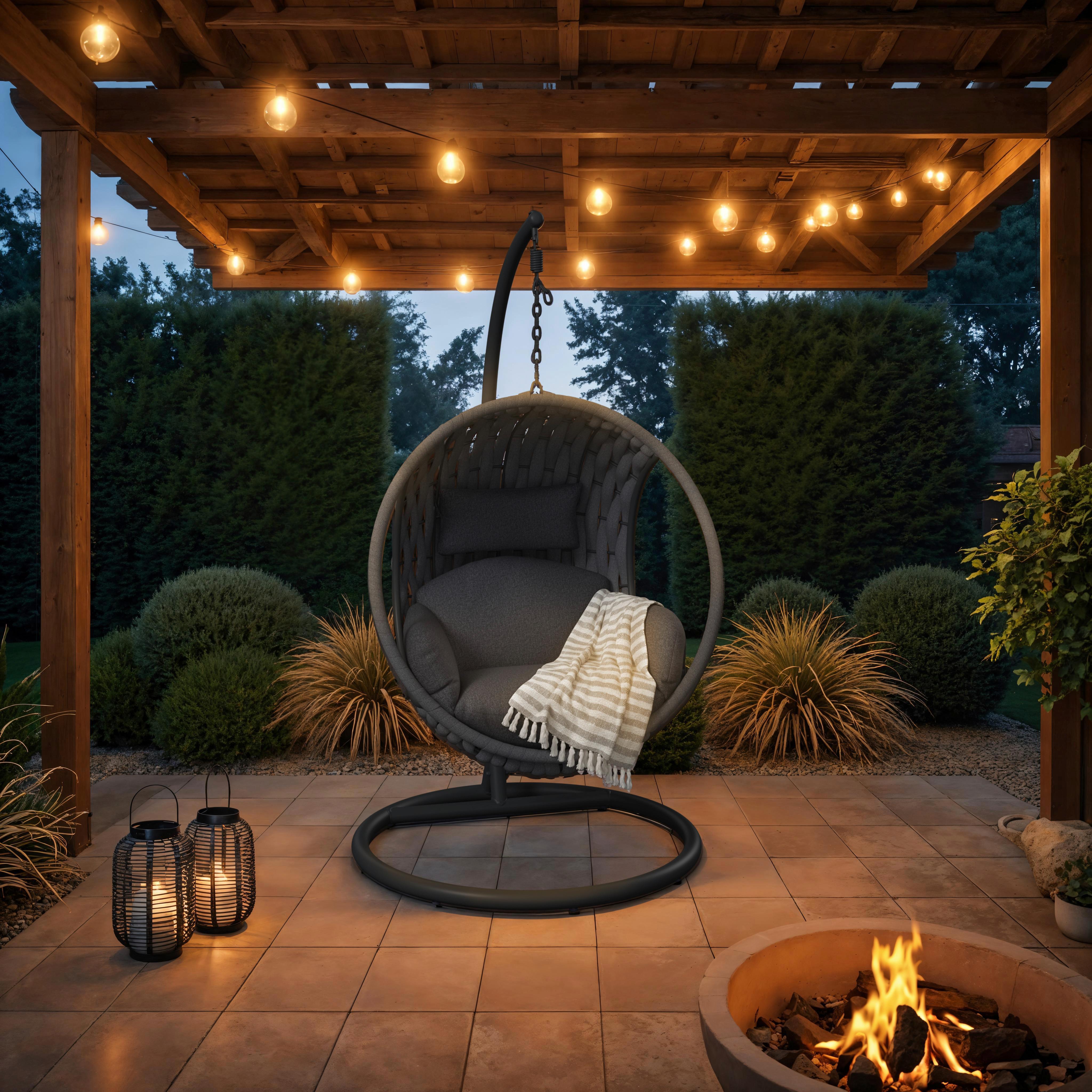 ZÁVESNÉ KRESLO MIRA - tmavosivá, Modern, kov/textil (107/196/120cm) - Bessagi Garden