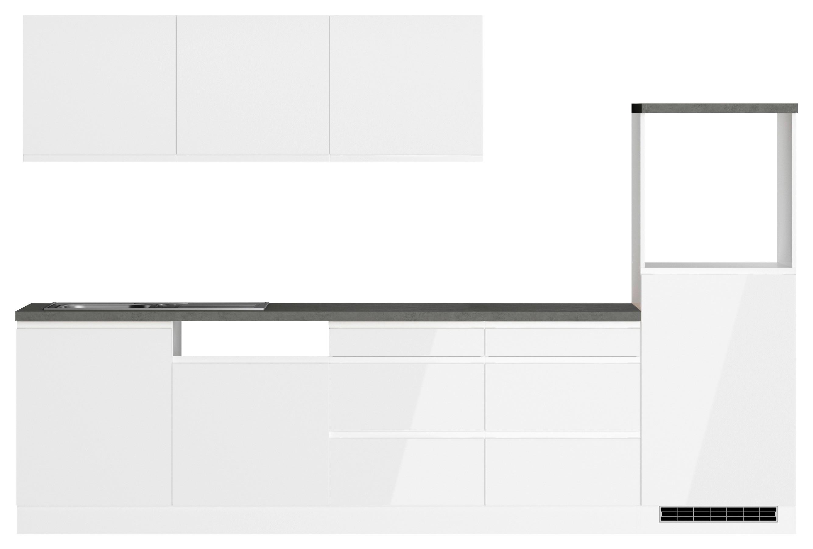 Küchenzeile Monza ohne Geräte B: 300cm Grau/Weiß inkl. Spüle - Weiß Hochglanz/Weiß, LIFESTYLE, Holzwerkstoff (300cm) - Held