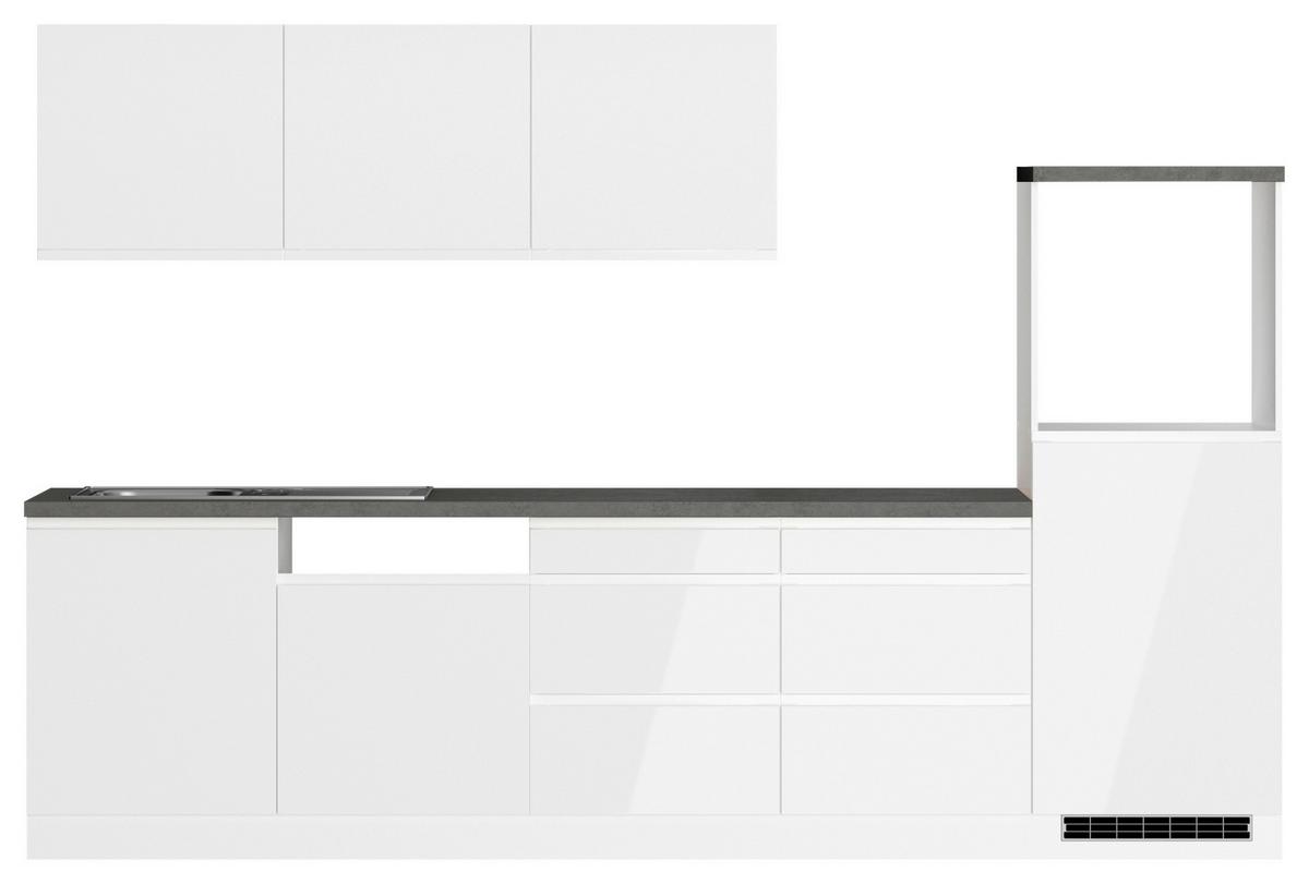 Küchenzeile Monza Ohne Geräte B: 300cm Grau/weiß Inkl. Spüle - Weiß Hochglanz/Weiß, LIFESTYLE, Holzwerkstoff (300cm) - Held