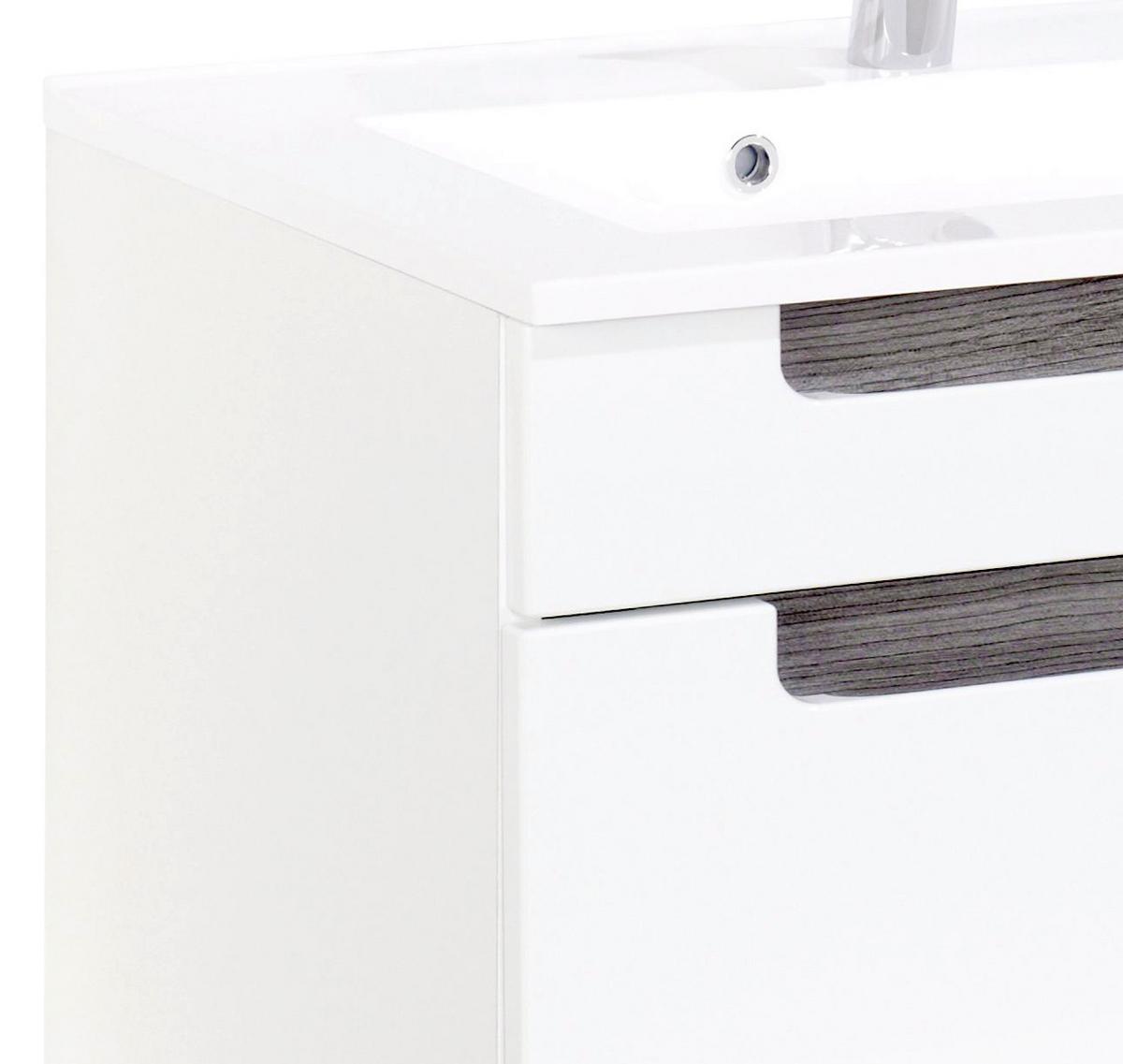 Waschbecken Mit Unterschrank Siena B: 80cm Weiß/eiche Dekor - Weiß/Silbereichenfarben, MODERN, Holzwerkstoff/Stein (80cm) - Held