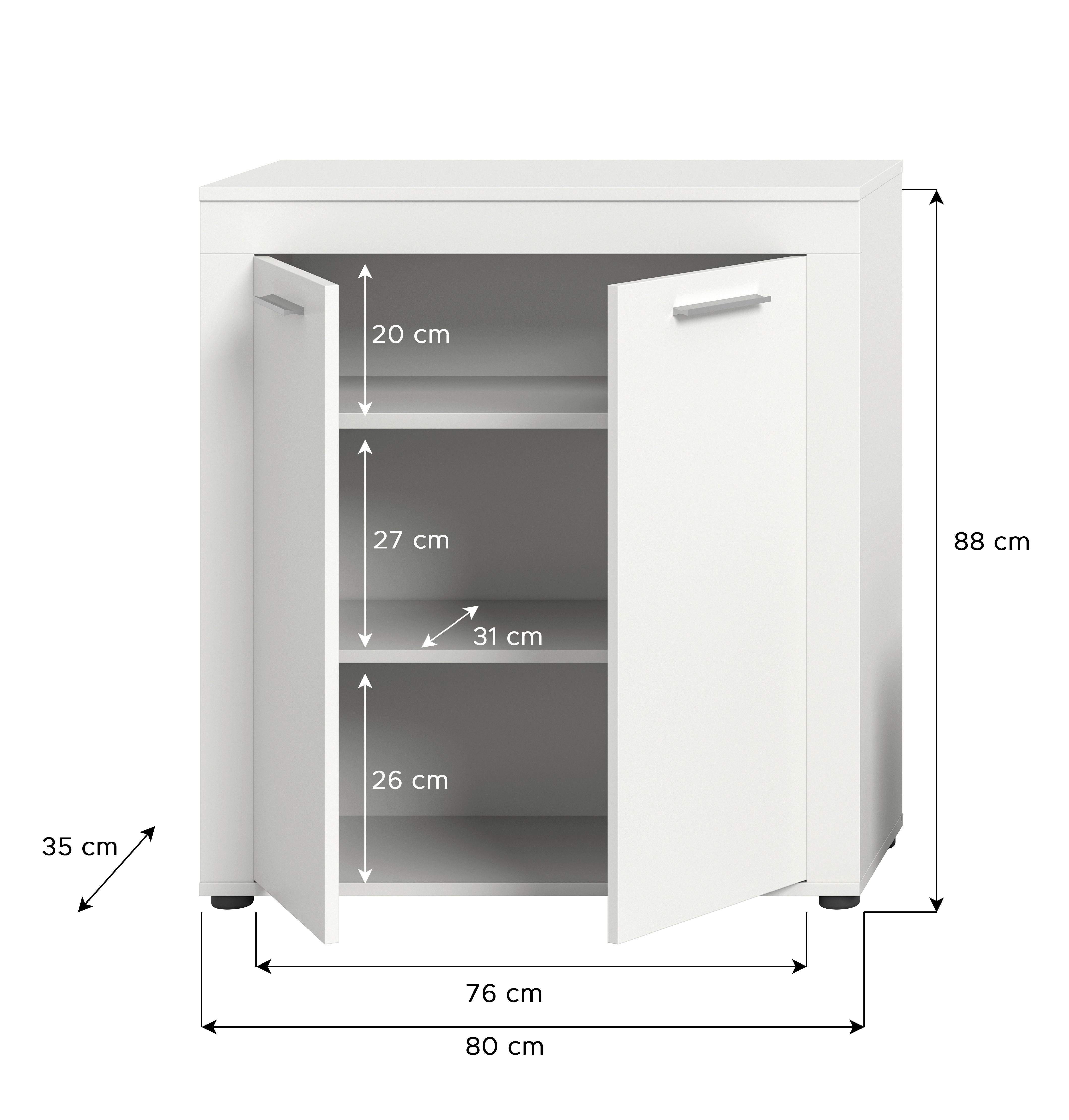 Highboard Jam Weiß B: 80 Cm - Schwarz/Weiß, Design, Holzwerkstoff (80/88/35cm) - MID.YOU