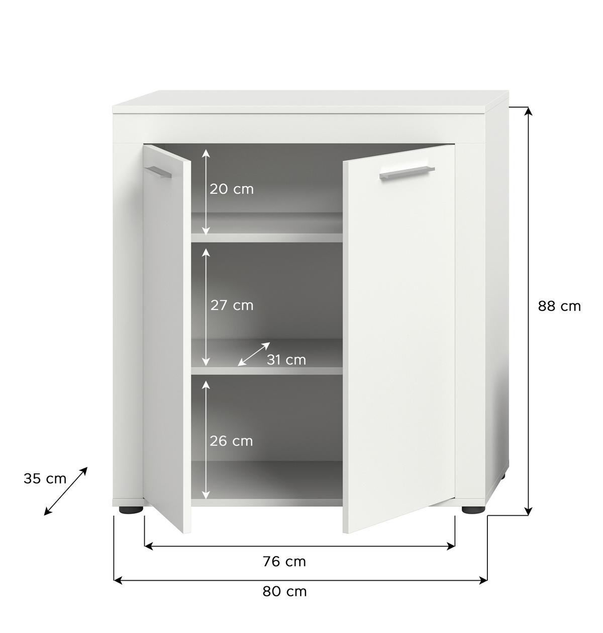 Highboard Jam Weiß B: 80 Cm - Schwarz/Weiß, Design, Holzwerkstoff (80/88/35cm) - MID.YOU