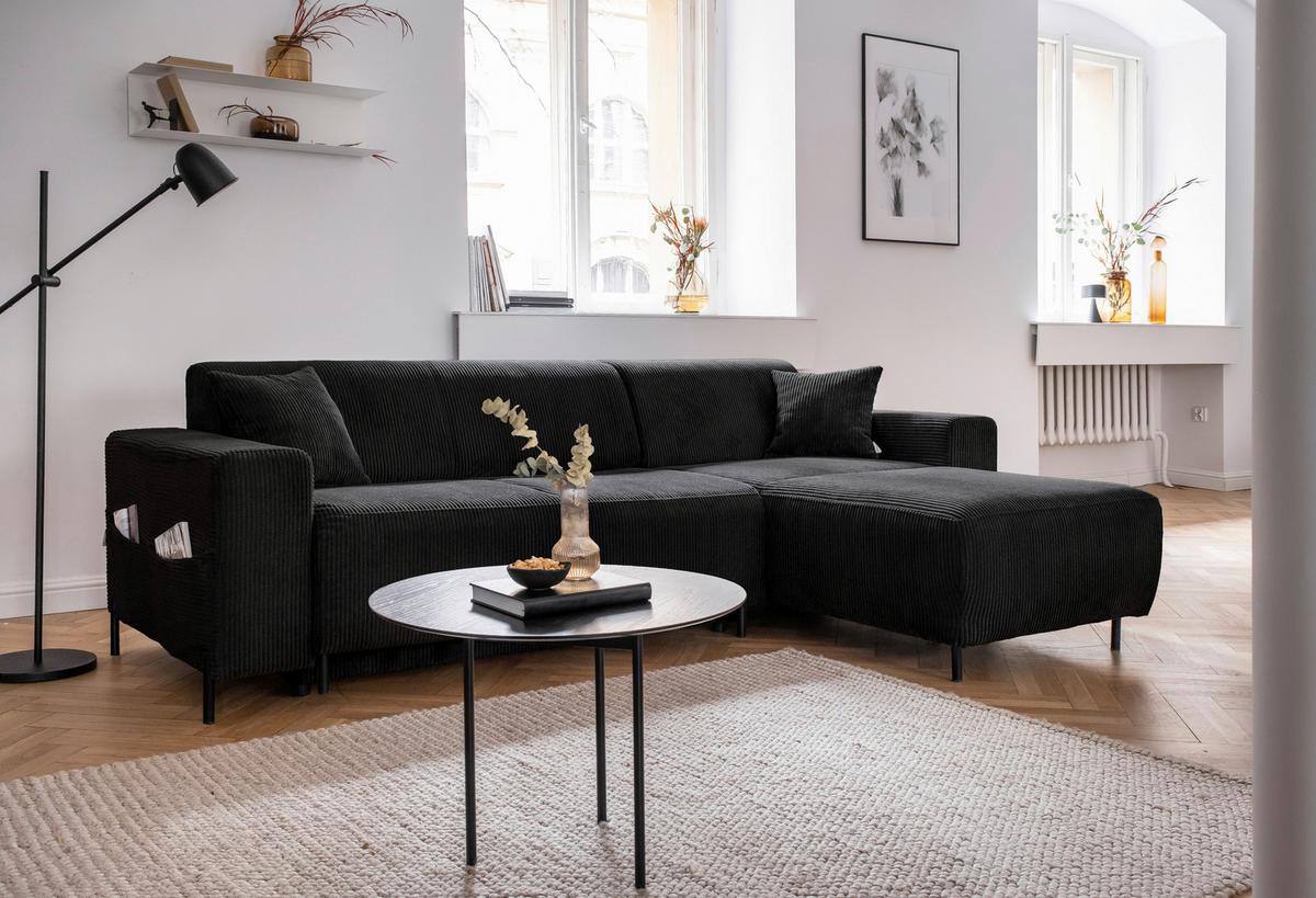 Ecksofa Cuddly Mia Dunkelgrau S: 260x165 cm - Dunkelgrau/Schwarz, Textil (260/165cm) - MID.YOU