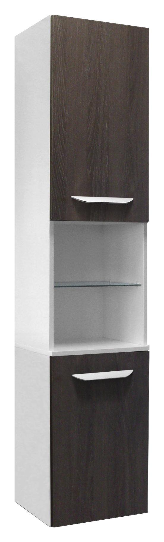 Hochschrank Lavella B: 35 cm Eiche/ Weiß - Eichefarben/Weiß, MODERN, Glas/Holzwerkstoff (35,5/169/32cm) - Fackelmann