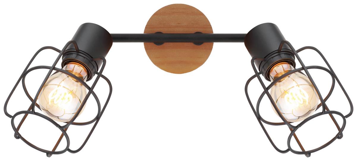 Strahler Willa 2-Flammig verstellbar L: 30 cm - Schwarz/Braun, Basics, Holz/Metall (30/11/24cm) - Globo
