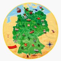 Kinderteppich Rund Landkarte Grün/gelb De-Map Ø 130 Cm - Gelb/Grün, Trend, Textil (130cm)