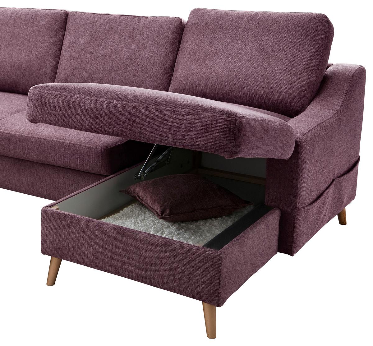 Wohnlandschat Valentina Mit Schlaffunktion Bordeaux - Bordeaux/Naturfarben, KONVENTIONELL, Textil (200/301/150cm) - P & B