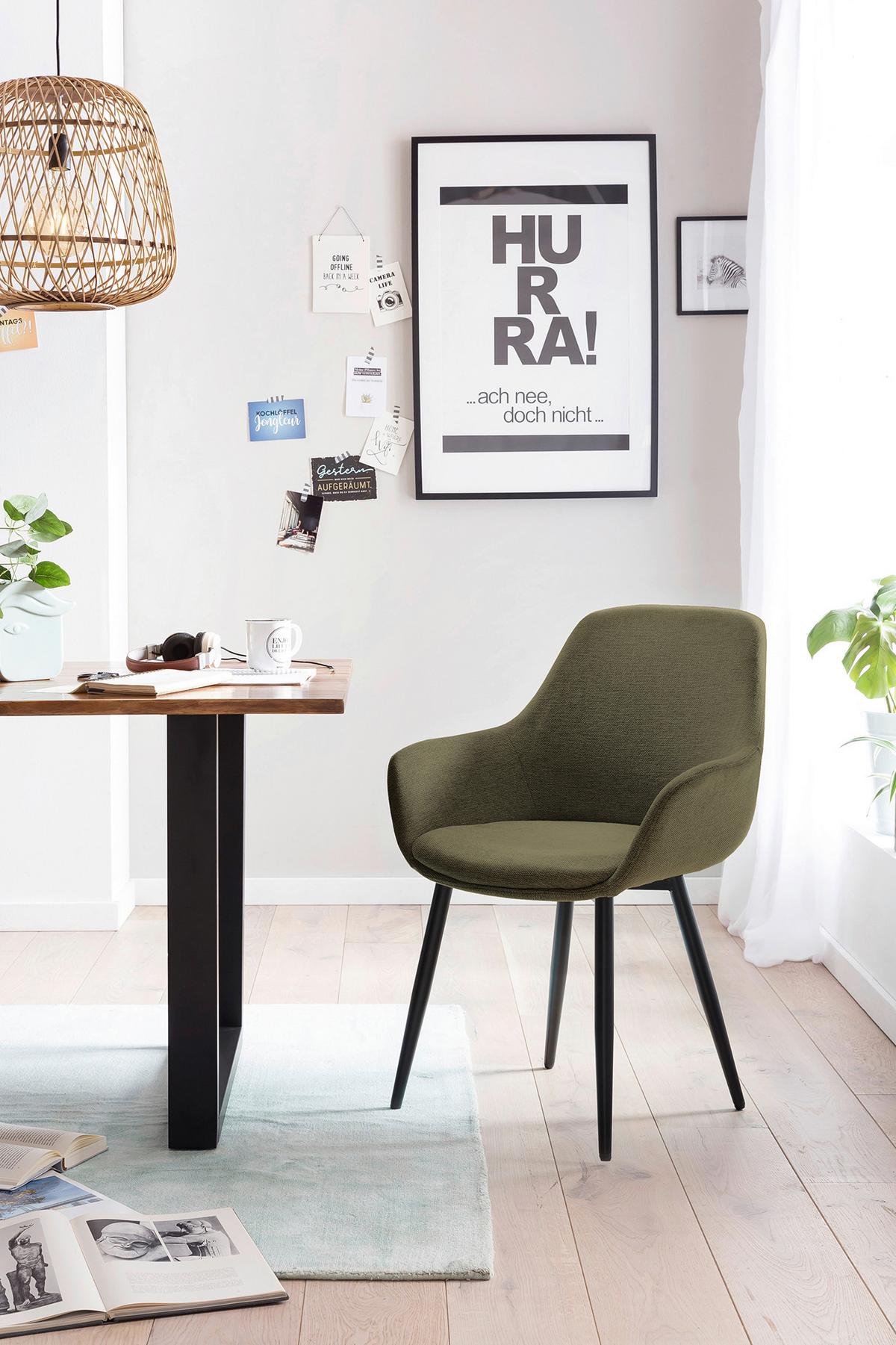 Tischgruppe Grün/Cognac L: 160 cm - Cognac/Grün, MODERN, Holz/Textil (160/85/77cm) - Livetastic