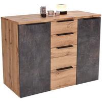 Kommode B 120cm Kai 2, Wotan Eiche Dekor/Beton Optik - Eichefarben/Alufarben, MODERN, Holzwerkstoff (120/80/39cm)