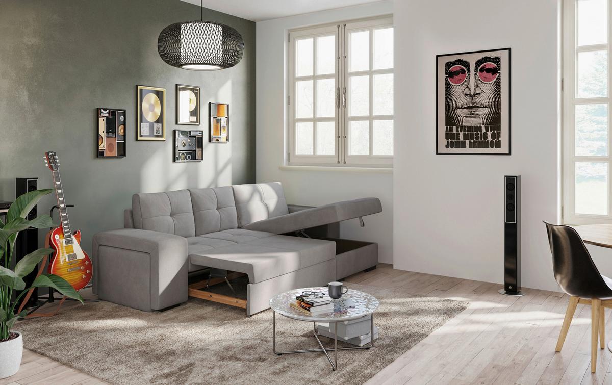 Eckschlafsofa Mattina, Grau S: 268x156 Cm - Schwarz/Grau, MODERN, Textil (268/156cm) - MID.YOU