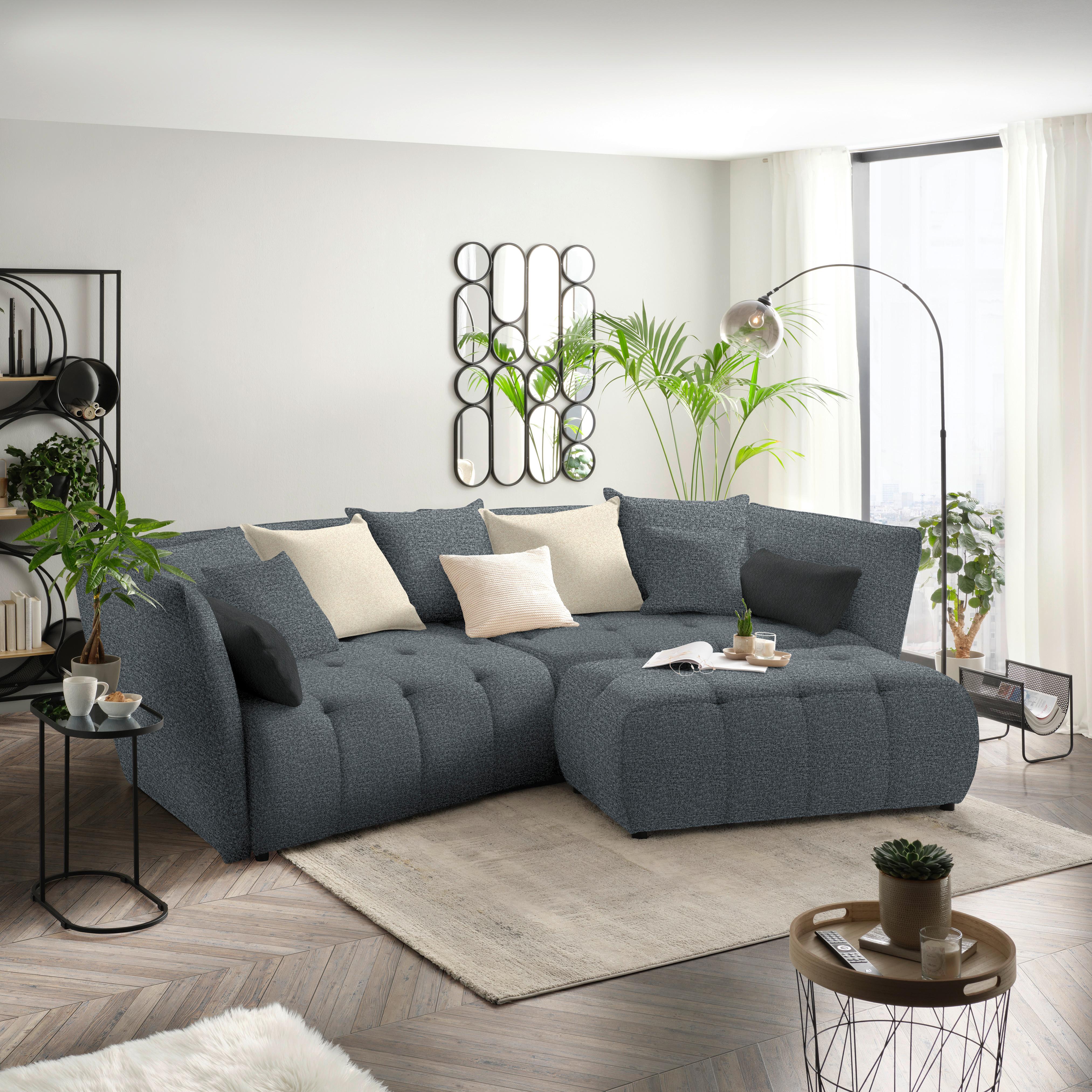 Boxspringová pohovka SOFI, šedá, krémová - šedá/černá, Moderní, textil (294/93/152cm) - Premium Living