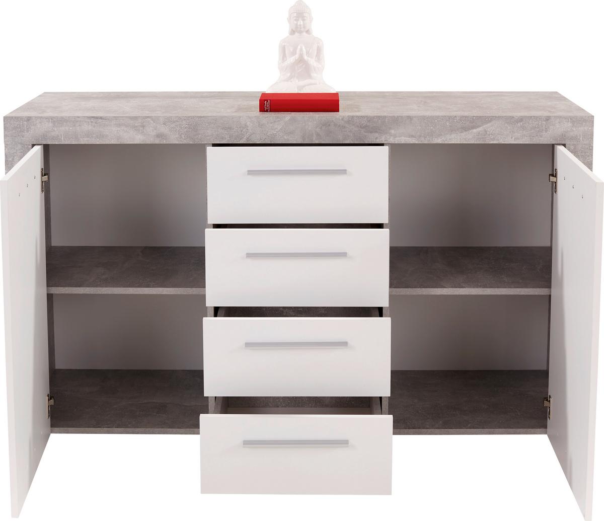 Kommode mit Türdämpfer B 149cm Focus, Beton Optik/Weiß - Schwarz/Weiß, MODERN, Holzwerkstoff (149/86/45cm)