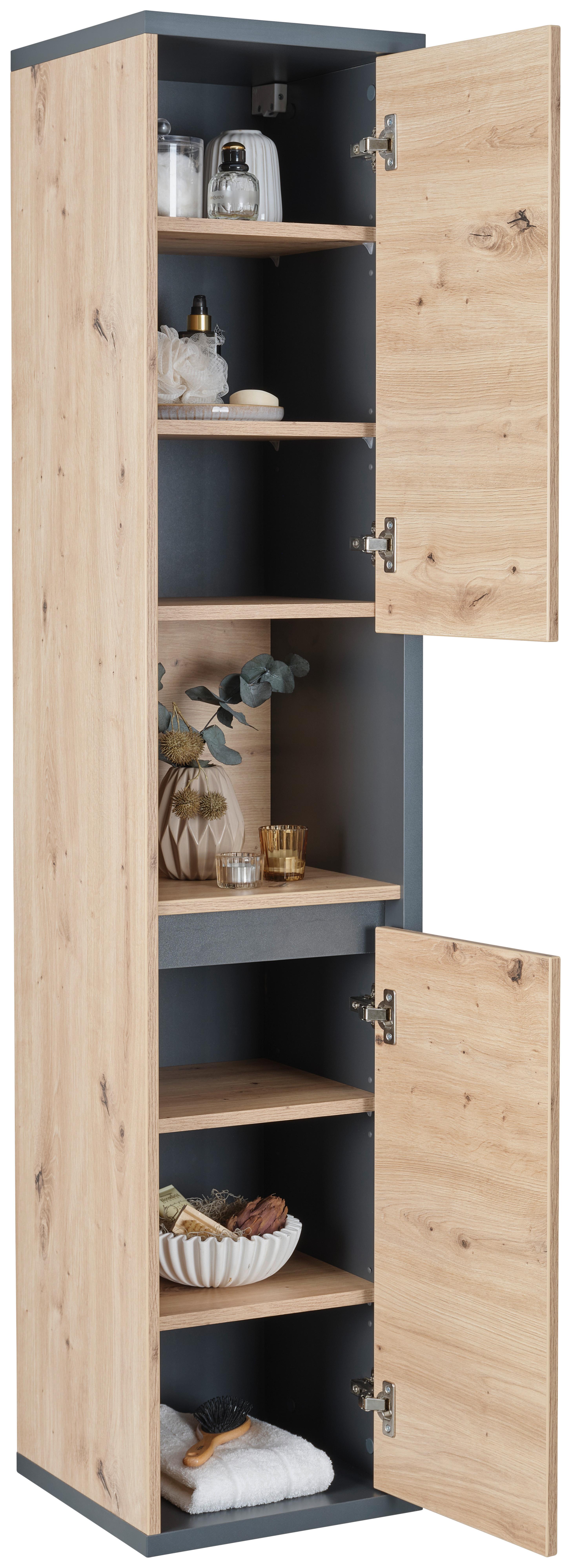 Hochschrank Camillo B: 35 Cm, Melamin Eichefarben - Anthrazit/Eiche Artisan, MODERN, Holzwerkstoff (35/170/35cm)