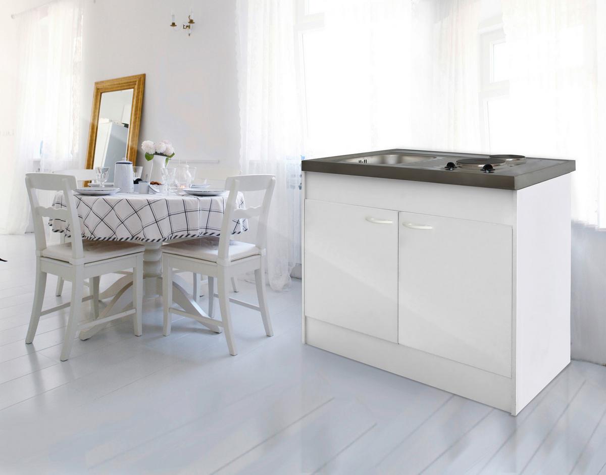 Miniküche M. Kochfeld 100 Cm Weiß Dekor Modern - Edelstahlfarben/Weiß, MODERN, Holzwerkstoff/Metall (100cm) - Respekta