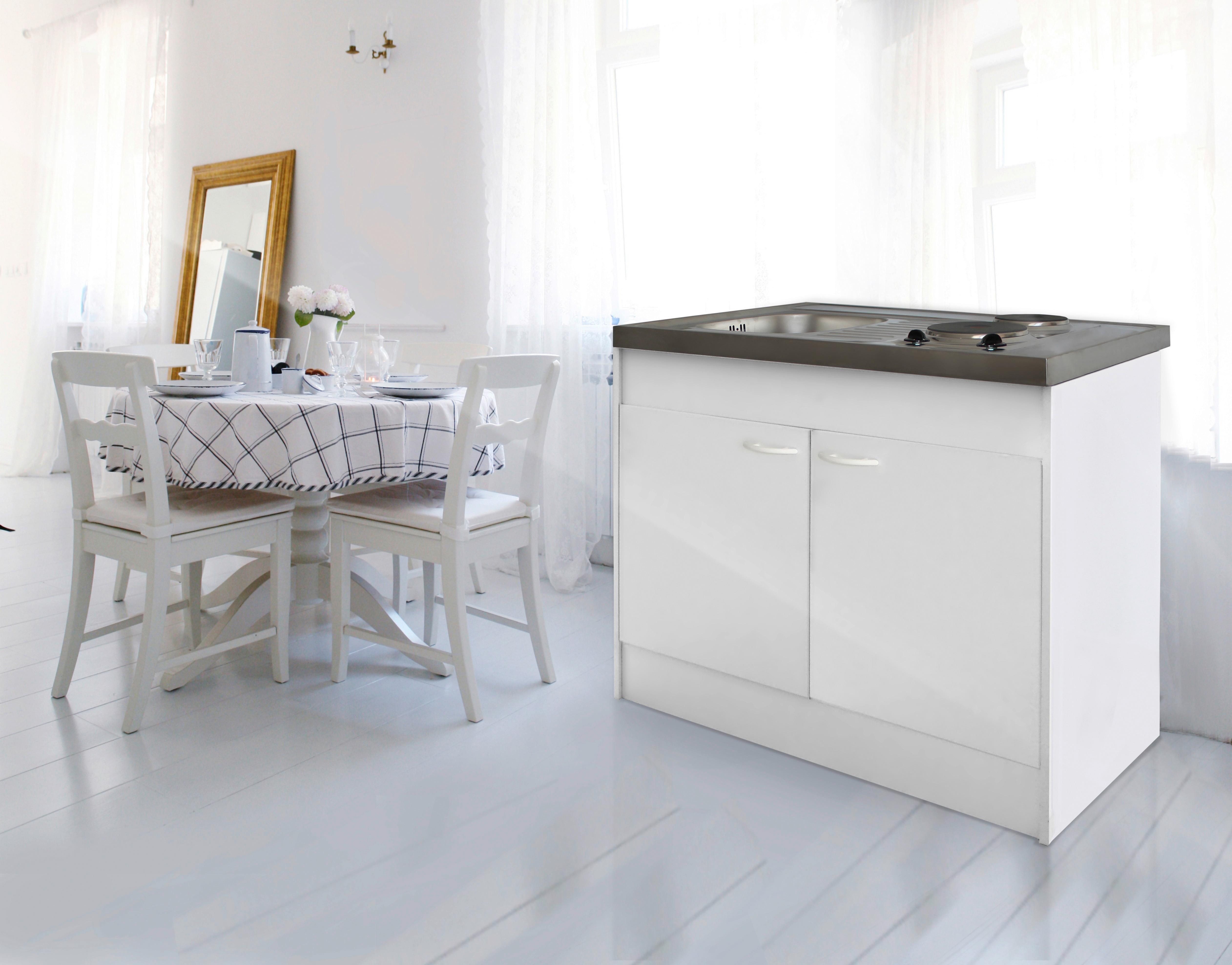 Miniküche mit Kochfeld 100 cm Weiß Dekor Modern