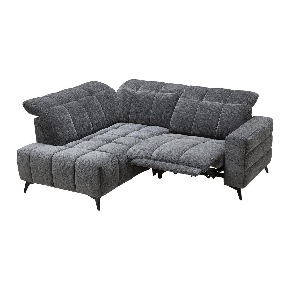 Rohová sedačka PARIS, levá, tmavě šedá, el.relax.funkce - černá/tmavě šedá, Konvenční, kov/dřevo (182/215cm) - Mömax