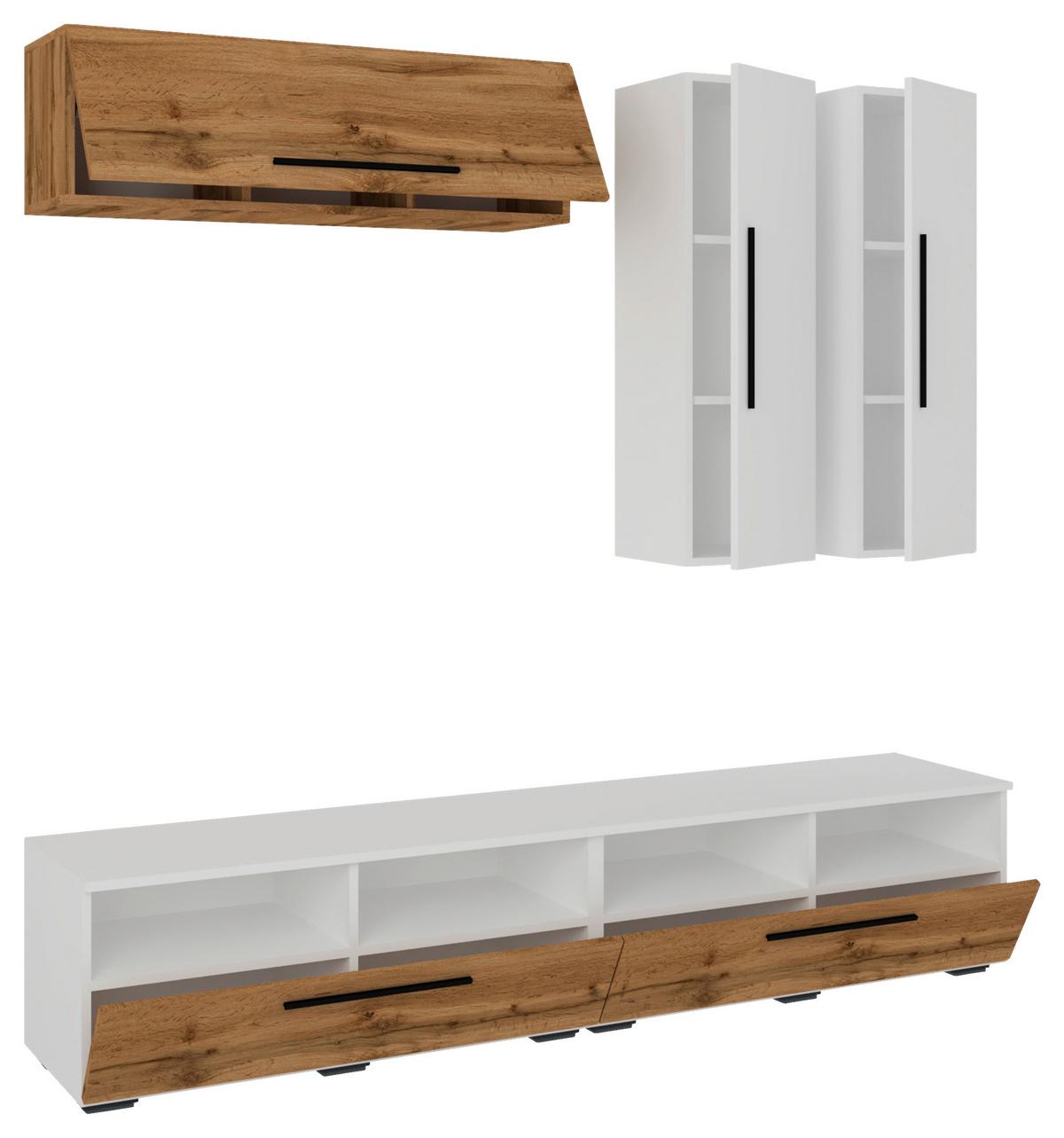 Wohnwand Arila 5-Teilig Eichefarben/Weiß B: 190 cm - Eichefarben/Schwarz, MODERN, Holzwerkstoff (190/200/40cm) - MID.YOU