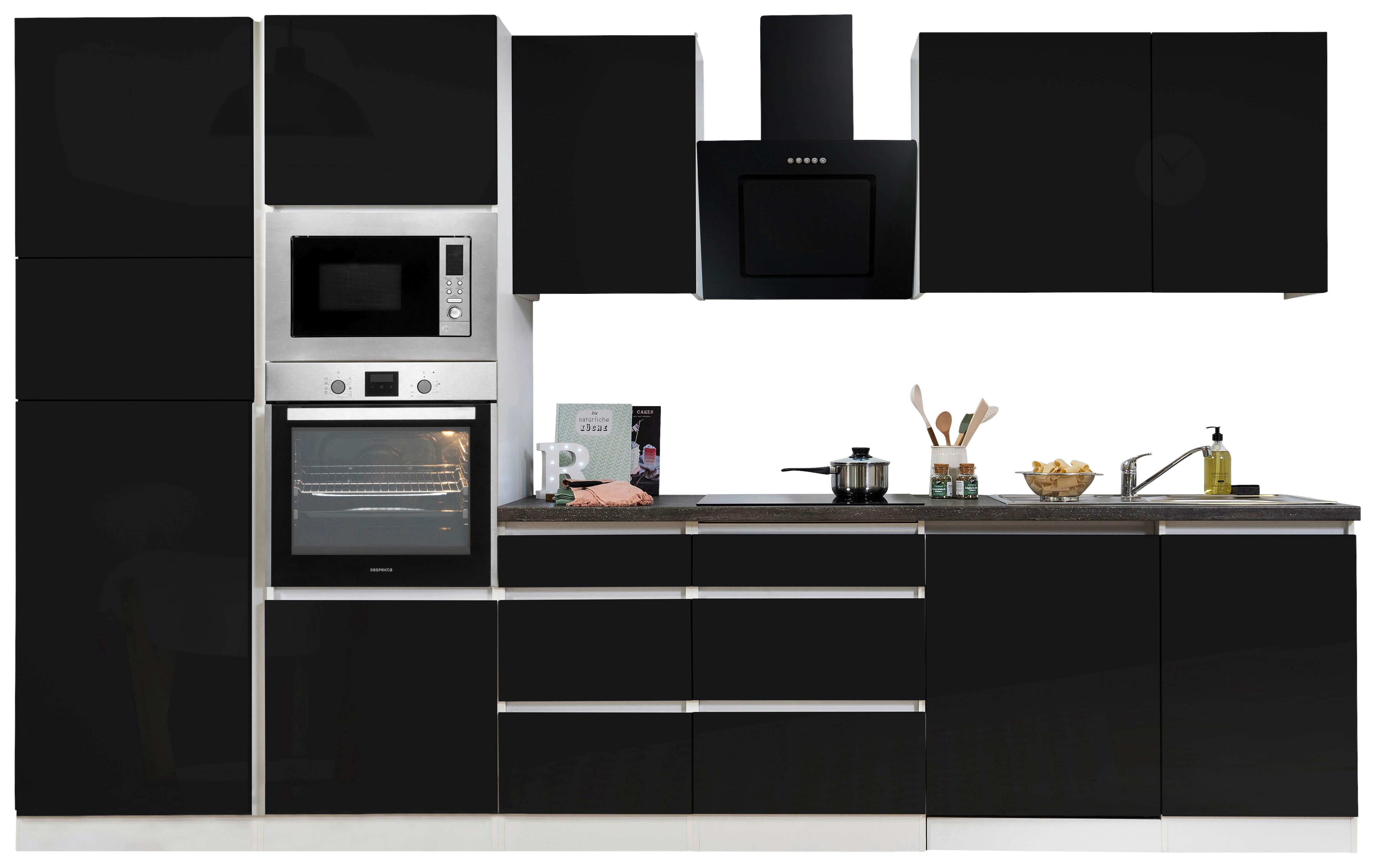 Küchenblock Lorena Küchenblock 345 cm - Schwarz Hochglanz/Graphitfarben, Basics, Holzwerkstoff (345cm) - Respekta
