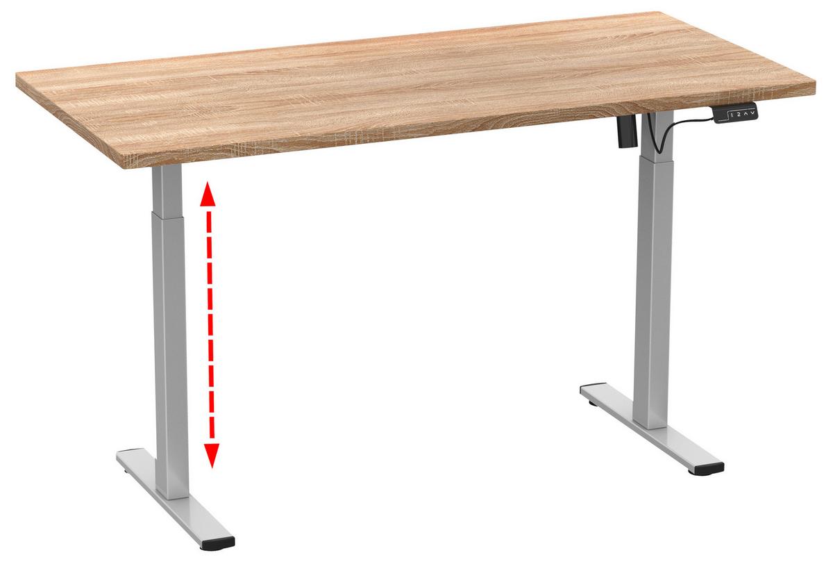 Schreibtisch E-lona Sonoma Eiche L: 140 Cm - Silberfarben/Sonoma Eiche, Design, Holzwerkstoff/Metall (140/50/71cm) - MID.YOU